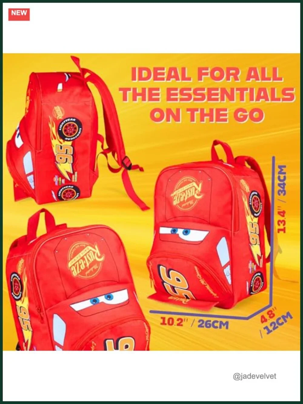 Lightning McQueen Kids Backpack with Padded Straps, Front Pocket